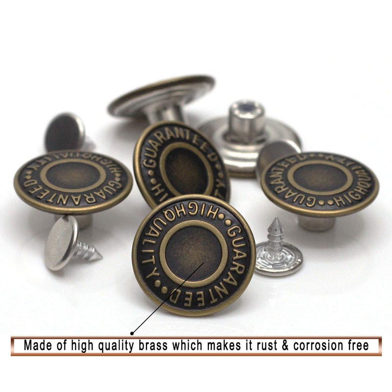 Enosea 20mm GHQ Jeans Button Tack Jacket Buttons Metal Replacement Kit 12 Set (20mm) - Image 2